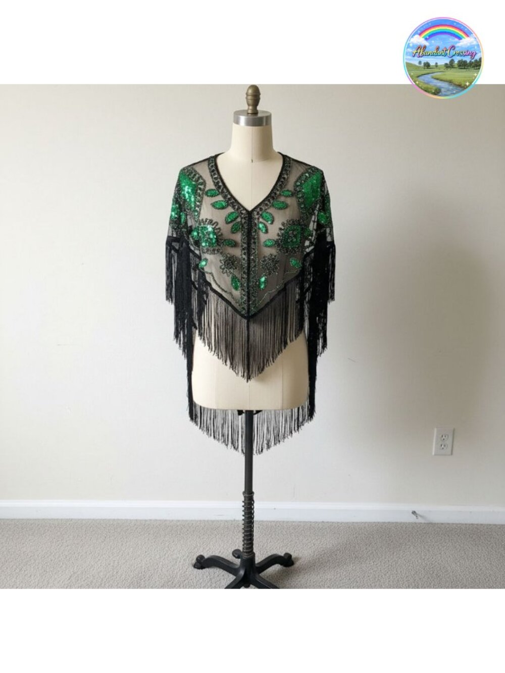 1920s Shawl Wrap Sequin Beaded Flapper Evening Formal Party Mesh